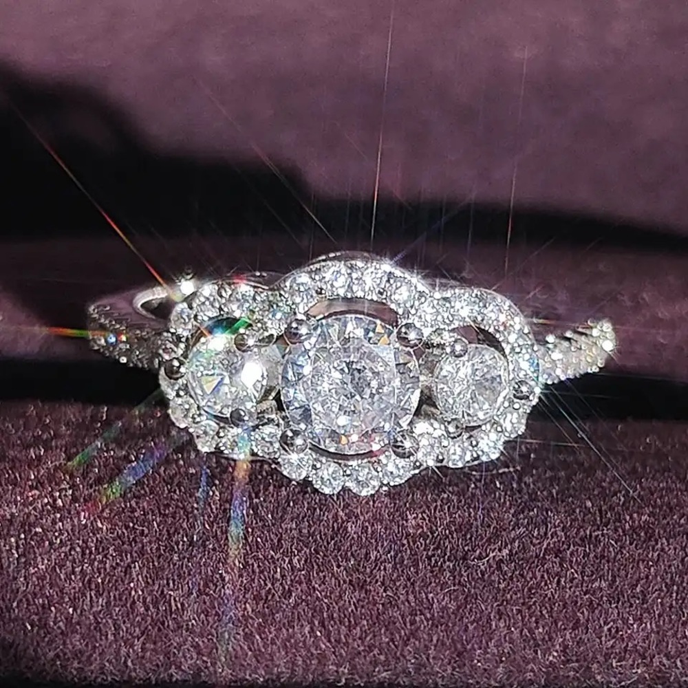 Charm-full Three Stones Engagement Ring